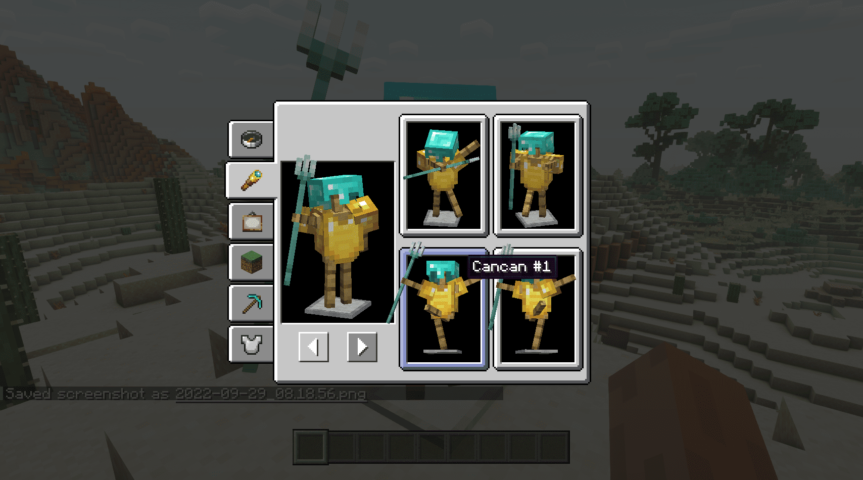 Различные варианты брони на статуях в Minecraft с помощью мода Armor Statues