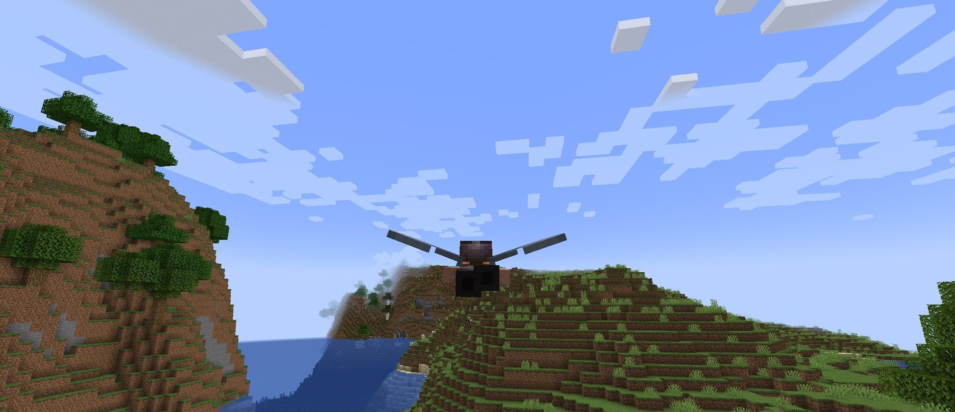 Игрок в Minecraft летит с бронированными элитрами, защищённый от урона