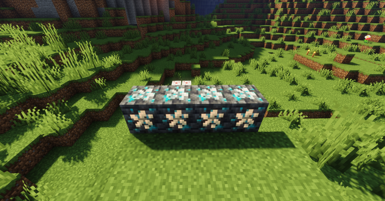 Готовый результат: пещера со светящимися рудами в Minecraft