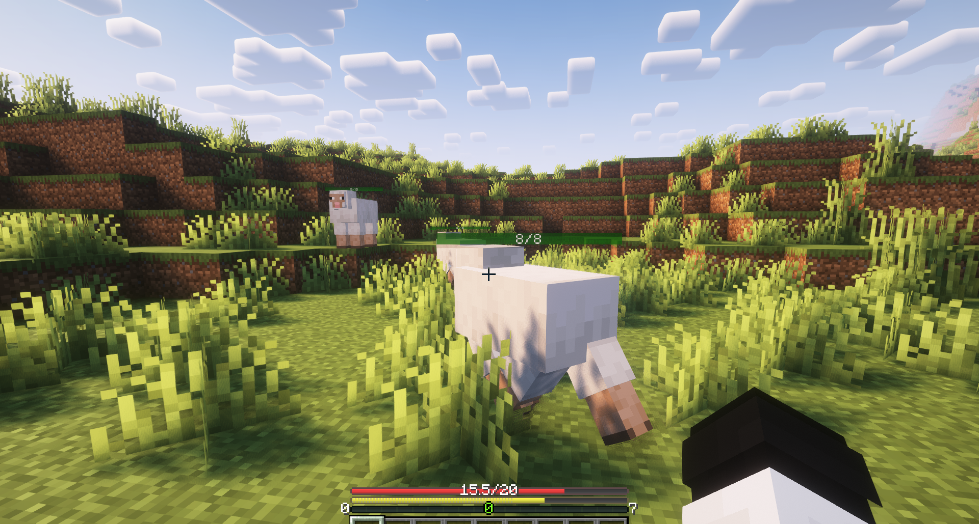Пример нового интерфейса AsteorBar в Minecraft с вертикальными полосами здоровья