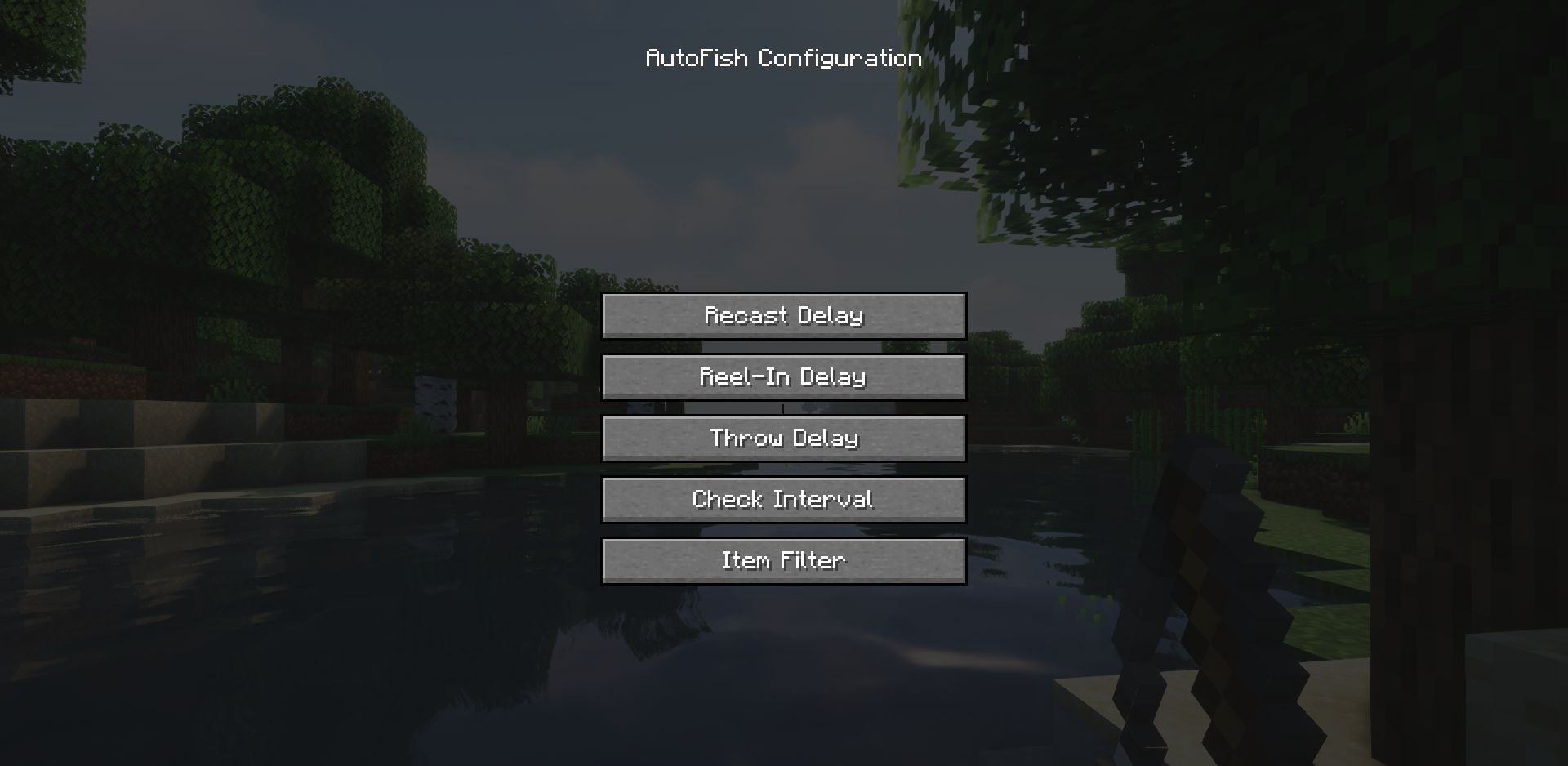 Скриншот интерфейса AutoFish с настройками автоматической рыбалки в Minecraft