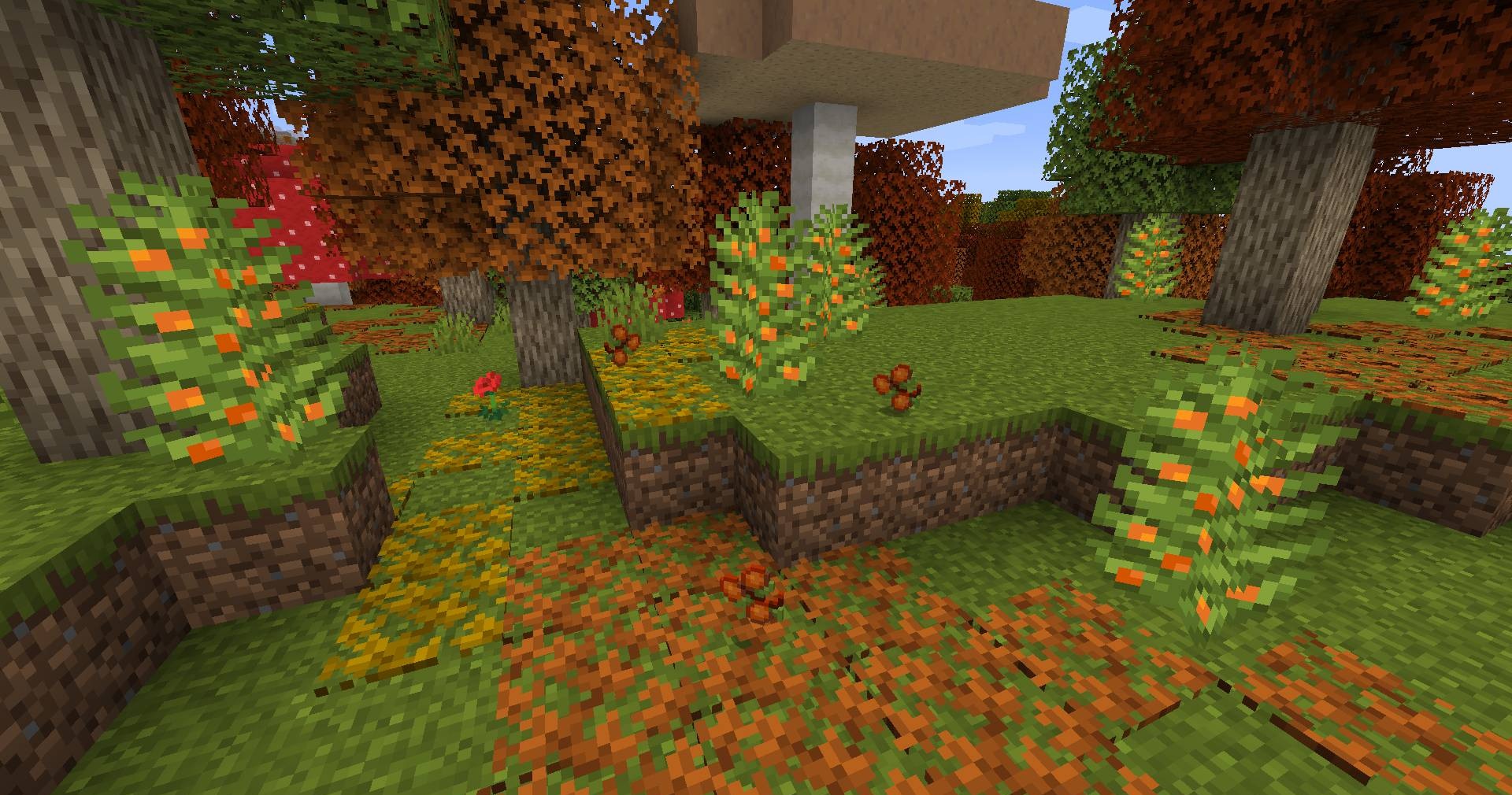 Осенний пейзаж в Minecraft с новыми блоками и животными