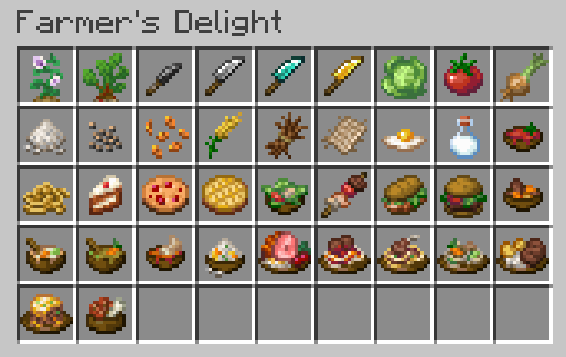 Разнообразие новых продуктов и блюд в Farmer's Delight