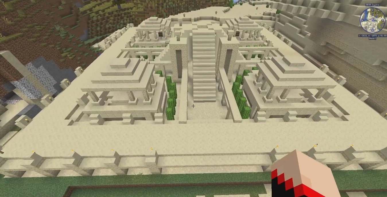 Пустынная крепость с башнями и сундуками в Minecraft с Awesome Dungeon