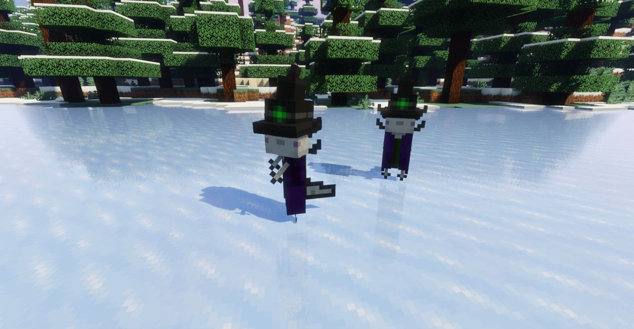Скриншот Minecraft с иллагерами-аксолотлями в действии