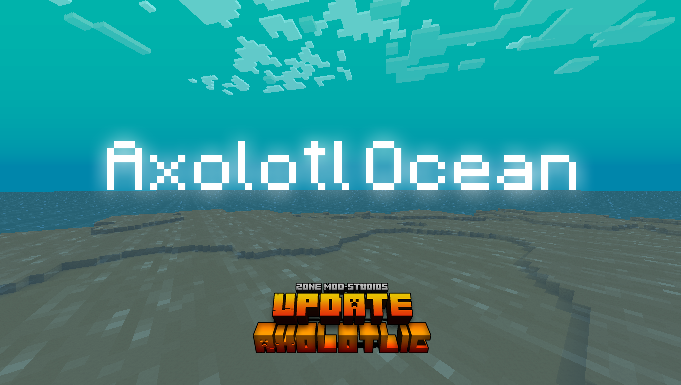 Подводный биом с аксолотлями в Minecraft, голубые существа плавают среди водорослей