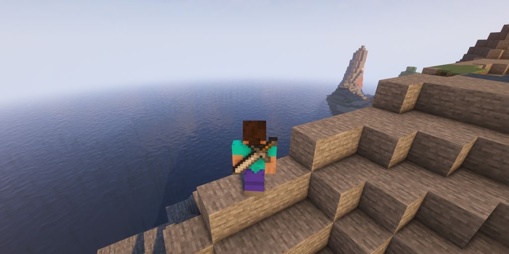 Герой Minecraft в полной экипировке с топором и луком за спиной благодаря BackTools