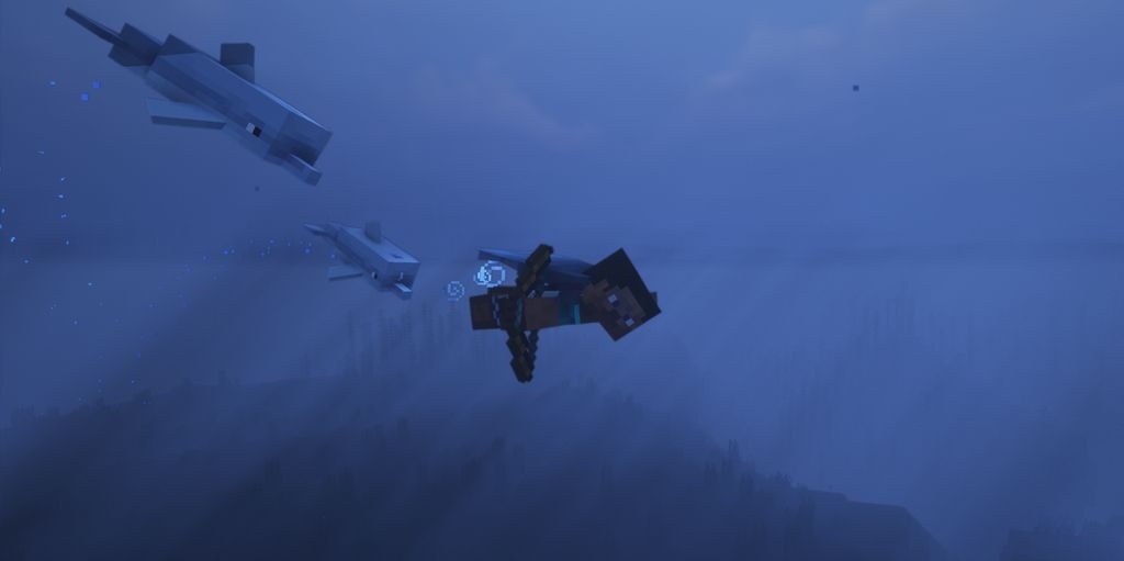 Групповой скриншот в Minecraft с несколькими игроками, использующими BackTools для отображения оружия