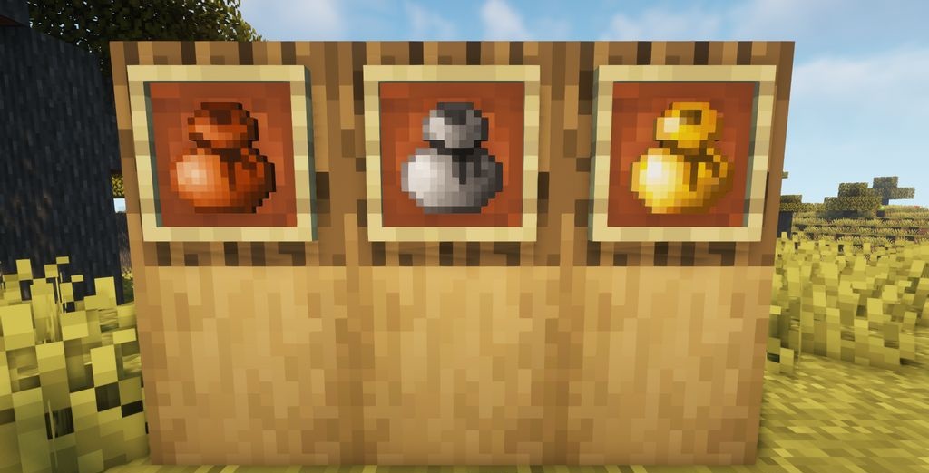 Игрок использует Bag of Holding для хранения руды и инструментов в Minecraft