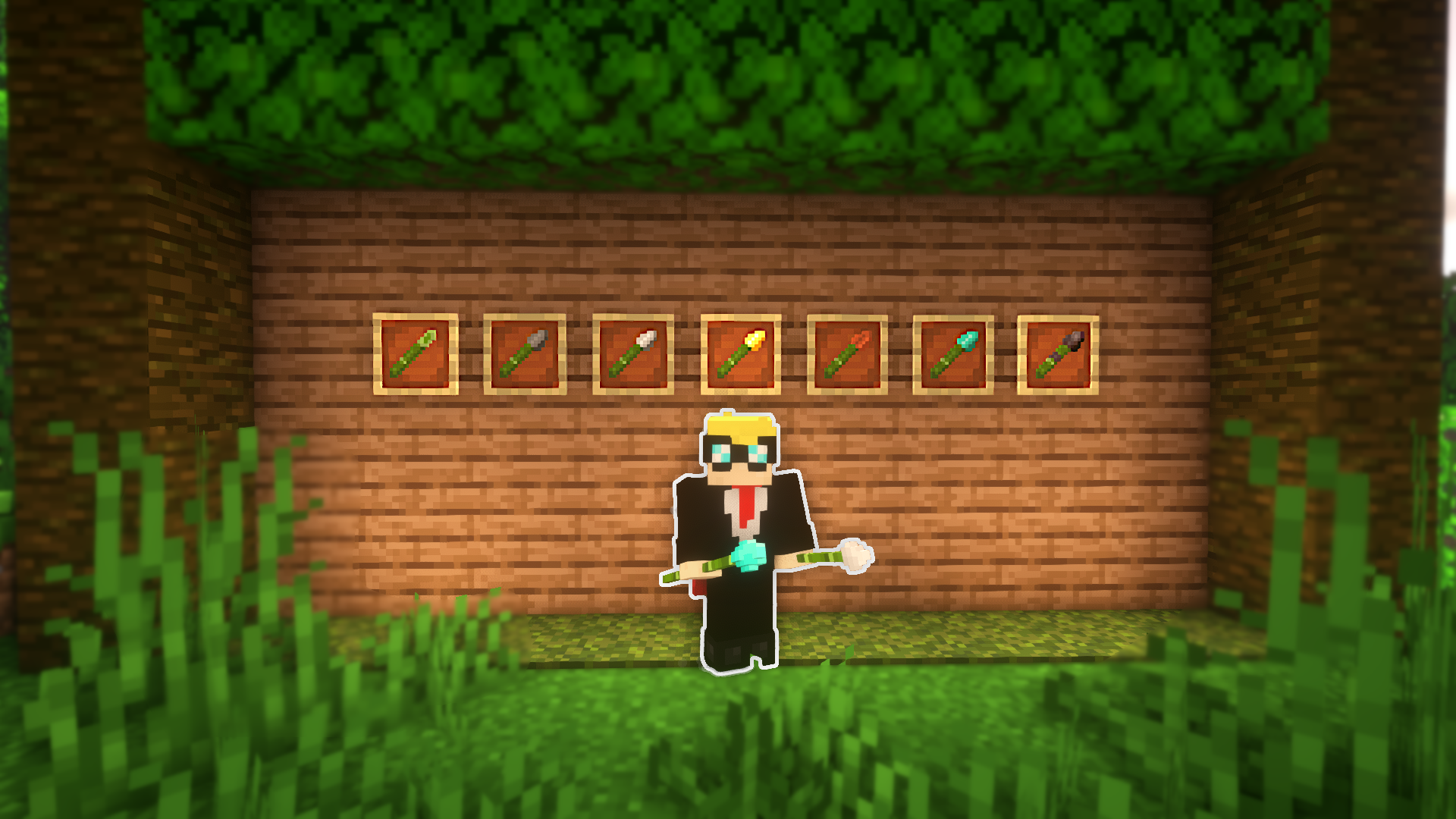 Игровой процесс с бамбуковым копьем в Minecraft Bamboo Combat