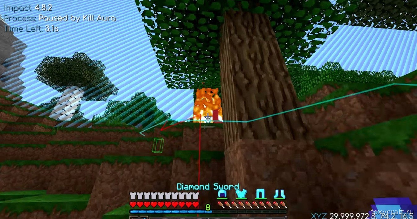 Автоматическая добыча алмазов с помощью Baritone в шахте Minecraft