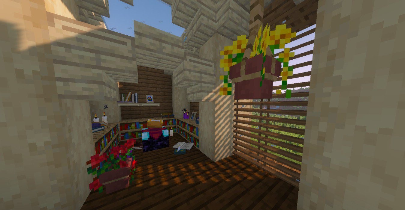Интерьер дома в Minecraft с модом Beautify: мебель, шторы и улучшенное освещение