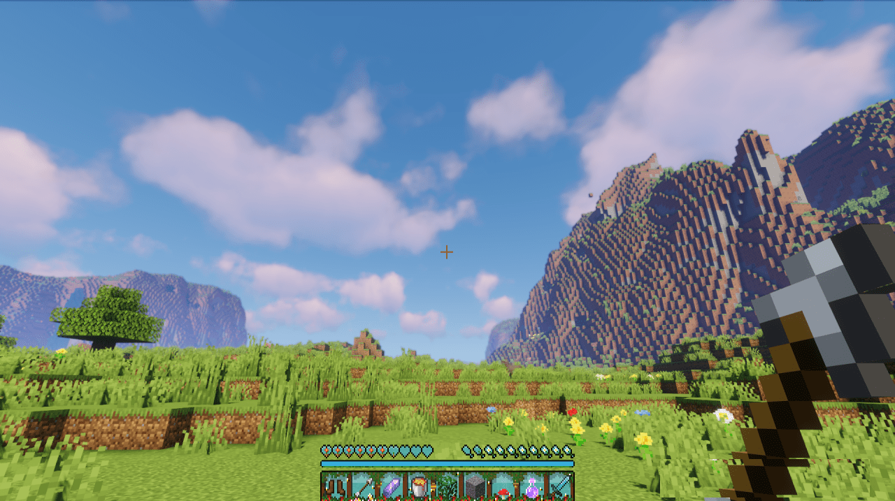 Игровой скриншот Minecraft с пчелами и ульями в лесном биоме