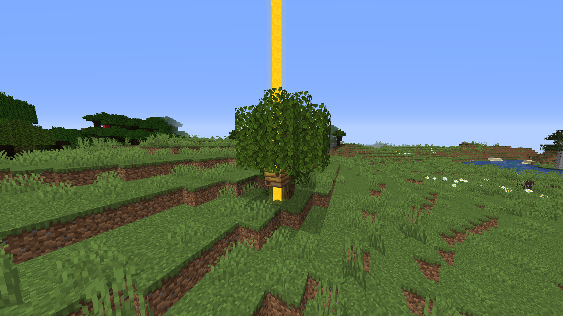 Игрок исследует мир Minecraft с модом Beem