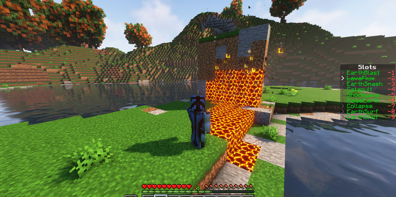 Игрок летает с помощью воздушного изгибания в Minecraft