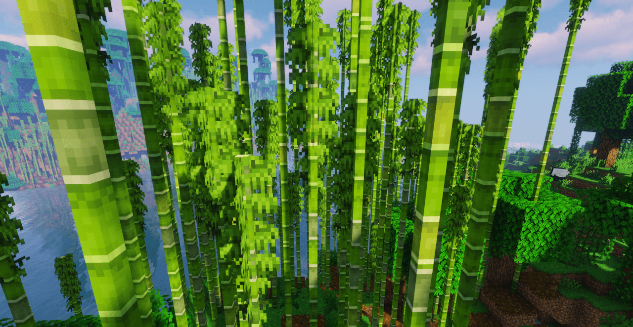 Детализированные бамбуковые заросли в Minecraft с текстур-паком Better Bamboo