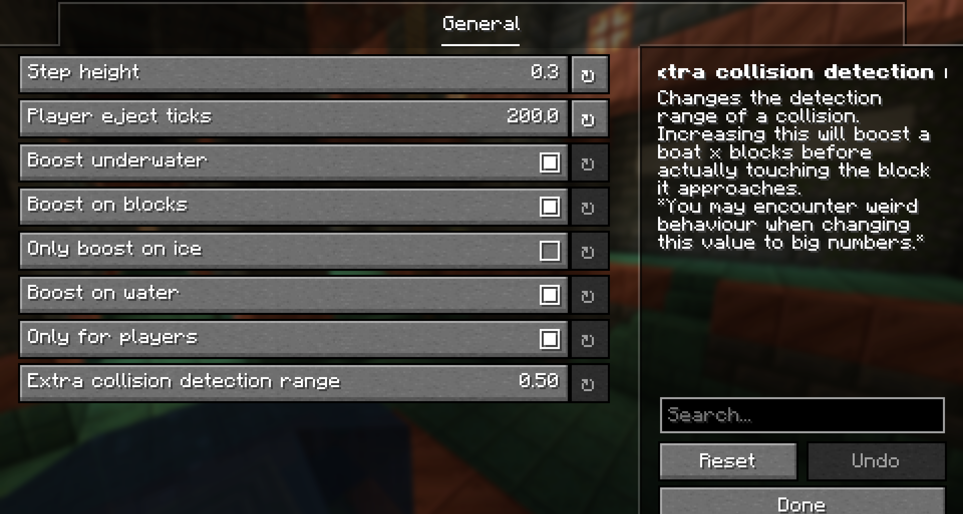 Настройки мода Better Boat Movement в меню конфигурации Minecraft