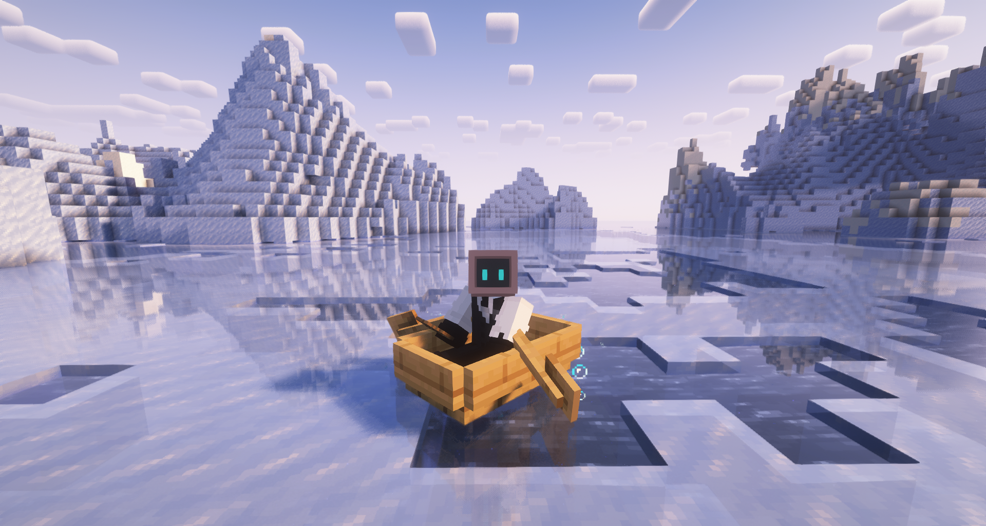 Лодка в биоме океана с улучшенной механикой движения в Minecraft