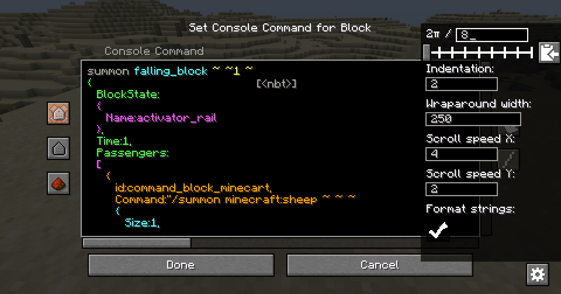 Работа с длинными командами в Better Command Block UI для Minecraft