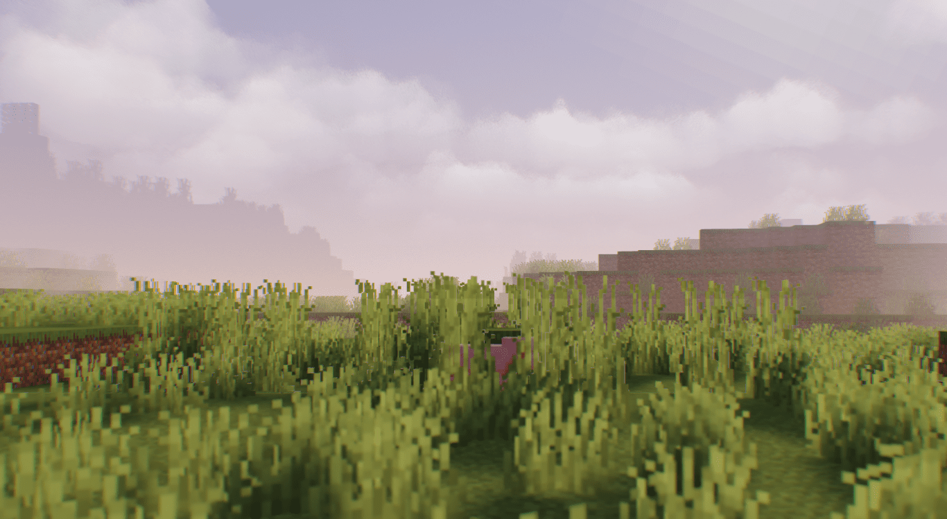 Игровой скриншот Minecraft с модом Better Days, показывающий реалистичный рассвет