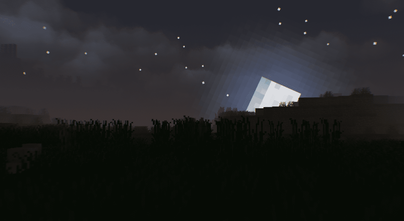 Скриншот Minecraft с модом Better Days, демонстрирующий красивый закат в игре