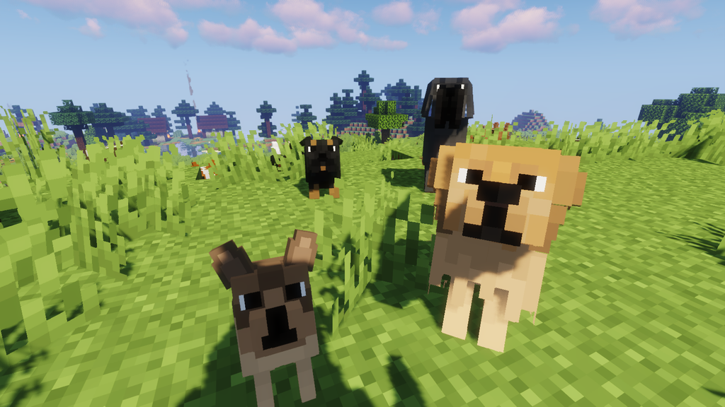 Прирученные собаки разных пород в игре Minecraft