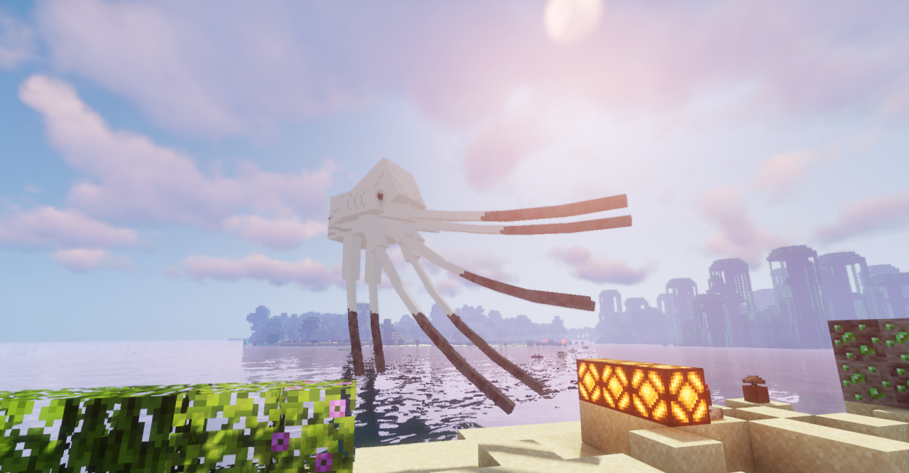 Гаст в полёте с улучшенной графикой в Minecraft