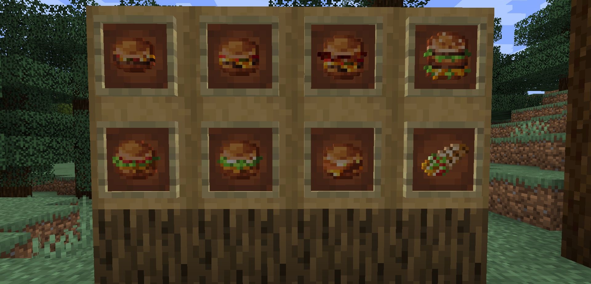 Меню фастфуда в Minecraft с различными блюдами из мода