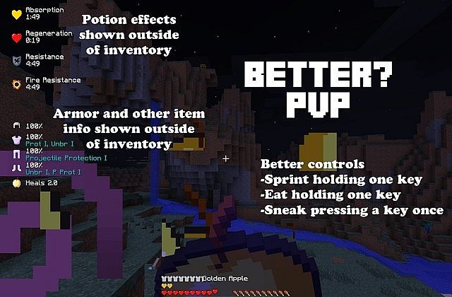 Интерфейс Better PvP с отображением опыта и уровня игрока в Minecraft