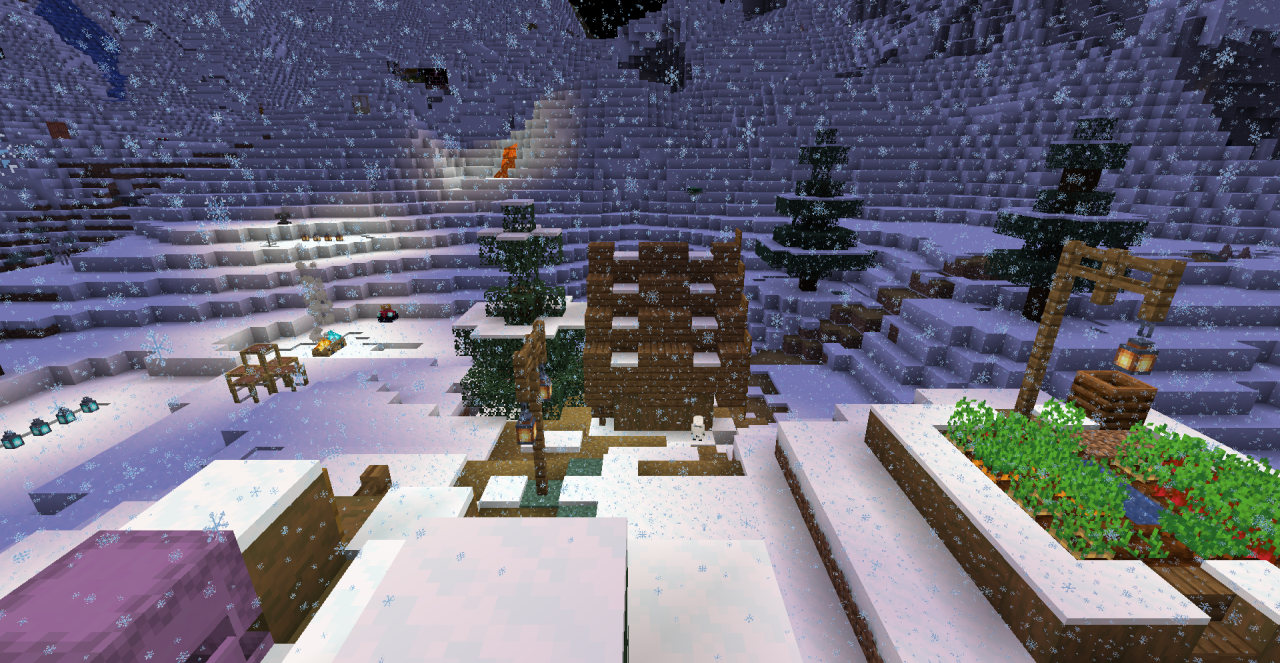 Геймплей Minecraft с установленным текстур-паком Better Snow в зимнем биоме
