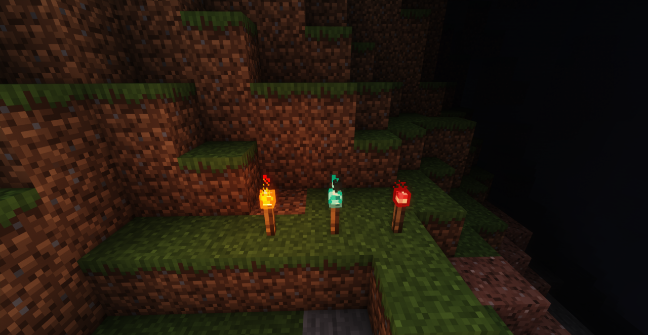 Пример использования Better Torch+ в пещерах и подземельях Minecraft