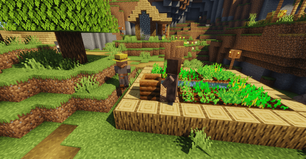 Скриншот Minecraft с улучшенными текстурами жителей деревни в разных биомах