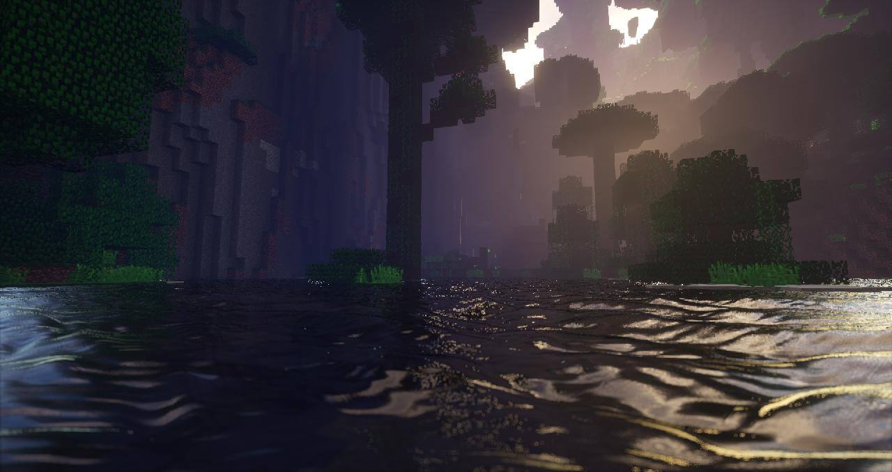 Закат в Minecraft с реалистичными облаками и освещением благодаря Beyond Belief Shaders