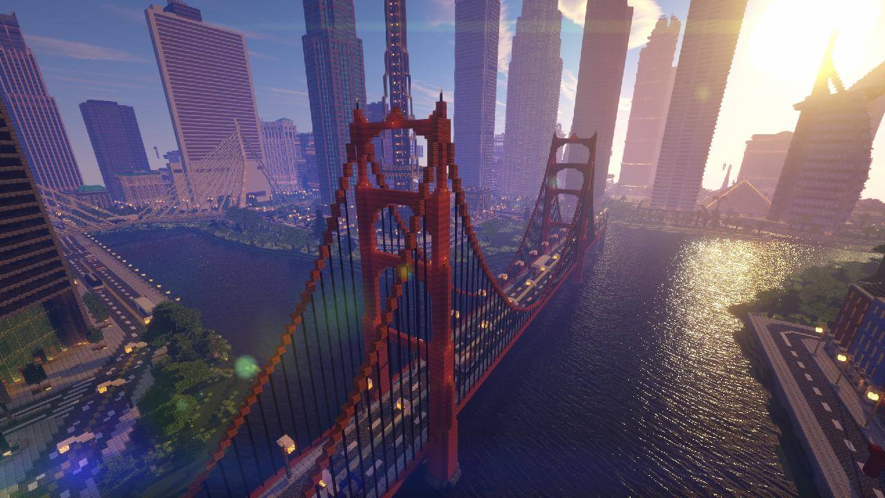 Ночной пейзаж в Minecraft с эффектом теней от шейдеров Beyond Belief