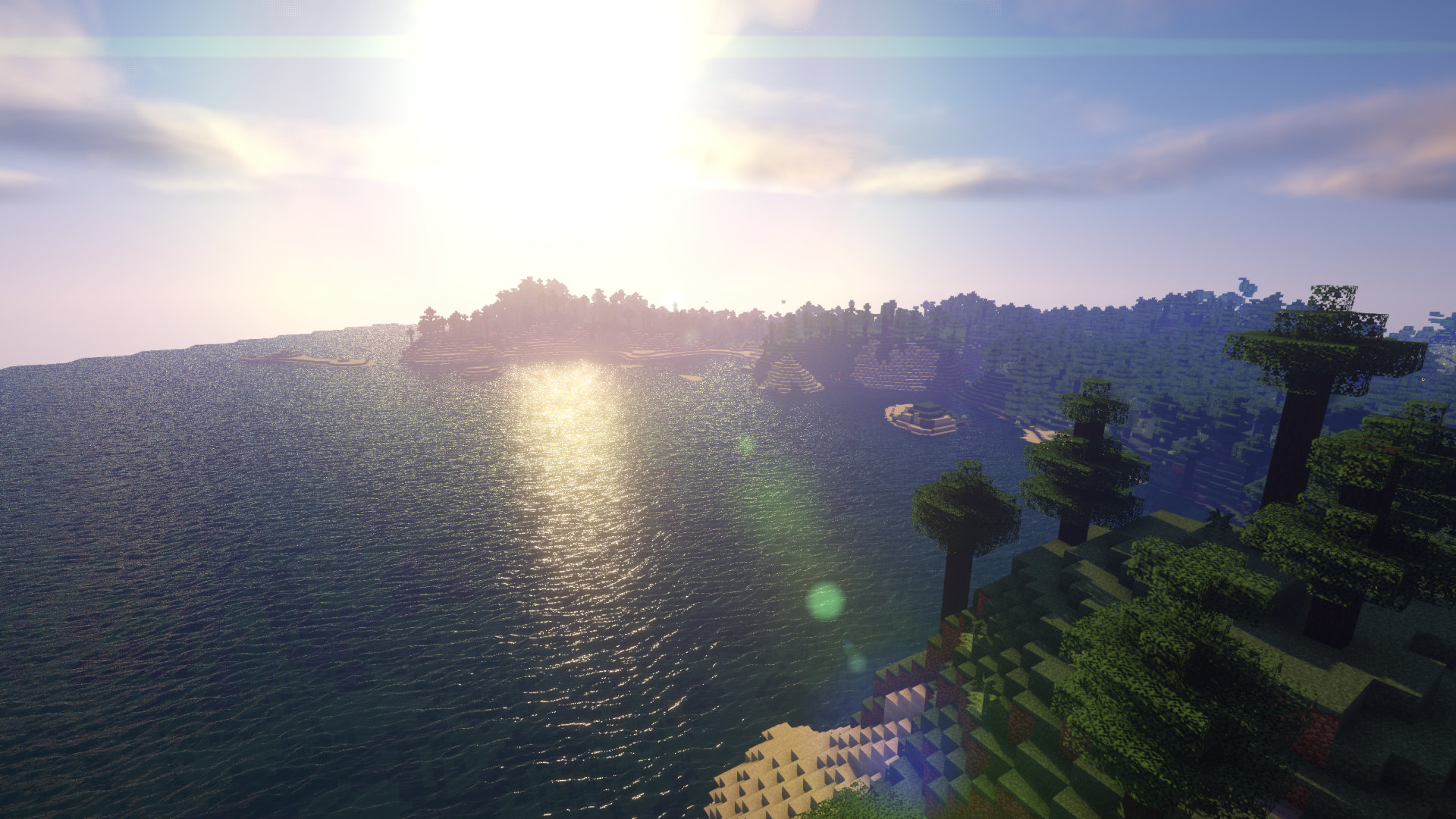 Ночной пейзаж в Minecraft с шейдерами Beyond Belief