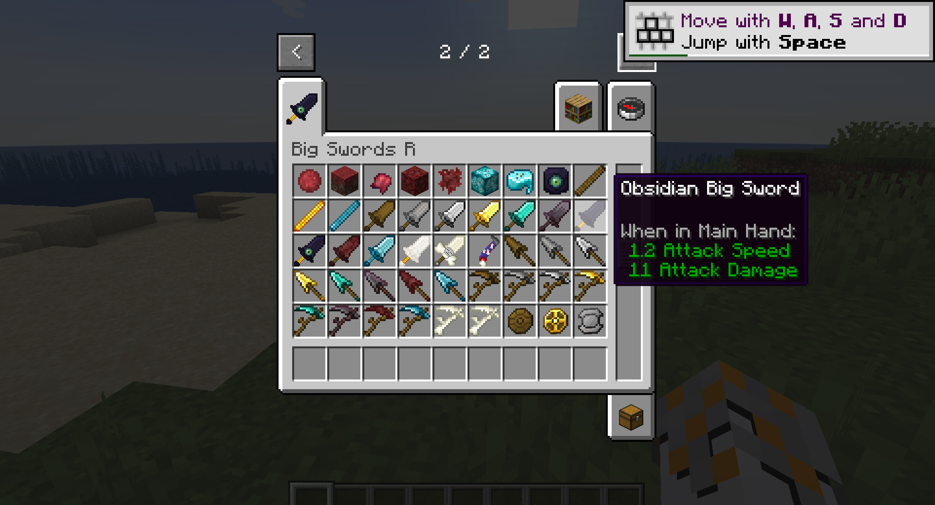 Коллекция всего оружия из Big Swords R в инвентаре Minecraft