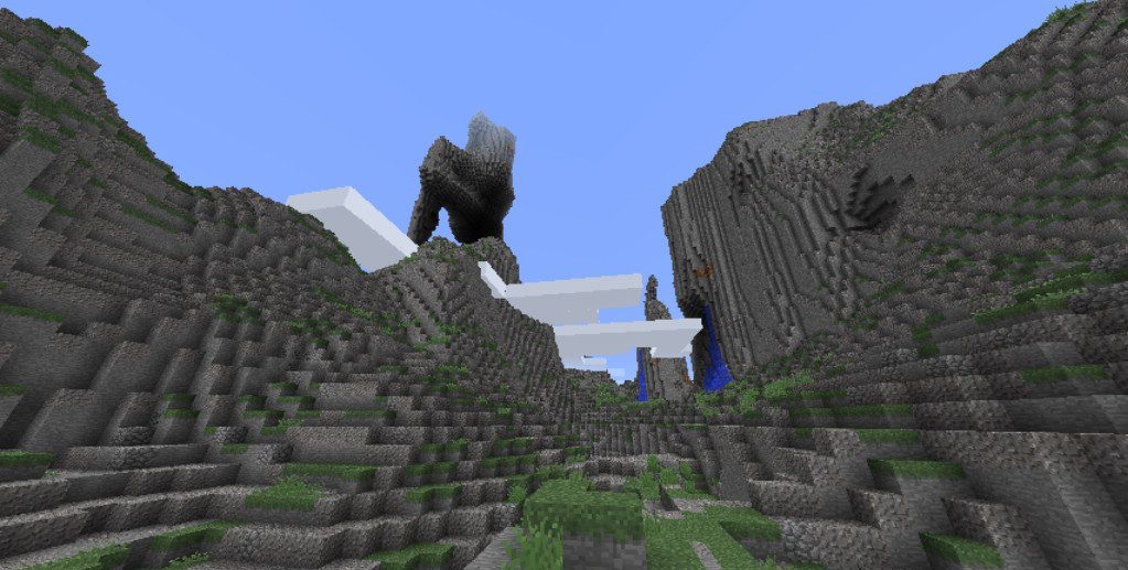 Горный биом с водопадами и пышной растительностью в Minecraft с модом Biomes O’ Plenty