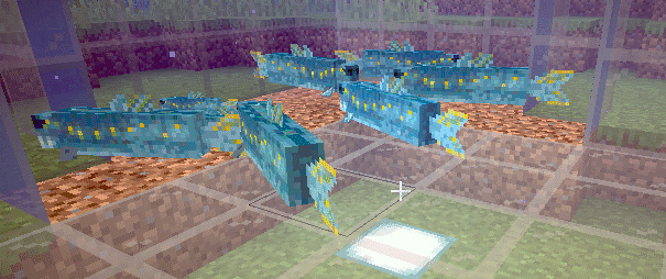 Группа водных монстров атакует игрока в подводном мире Minecraft