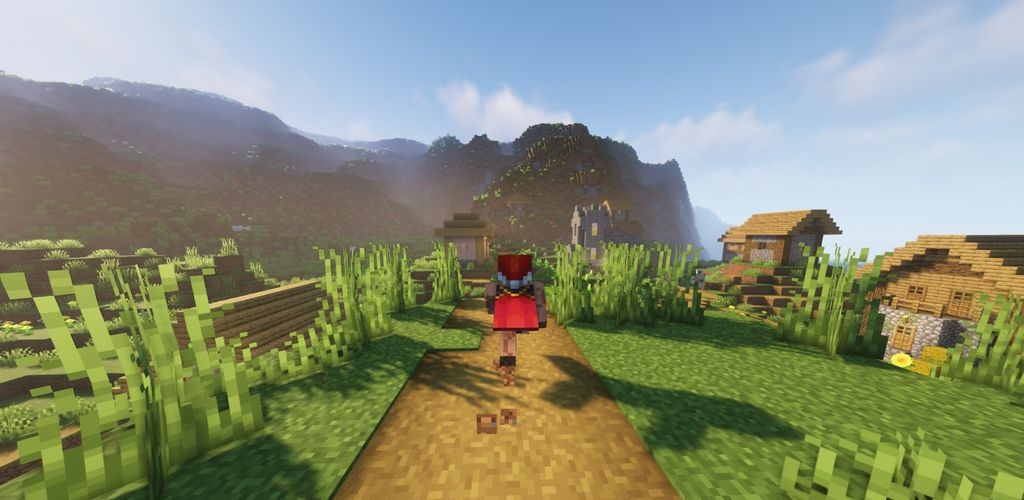 Игрок использует Block Runner для быстрого перемещения по каменным плитам в Minecraft