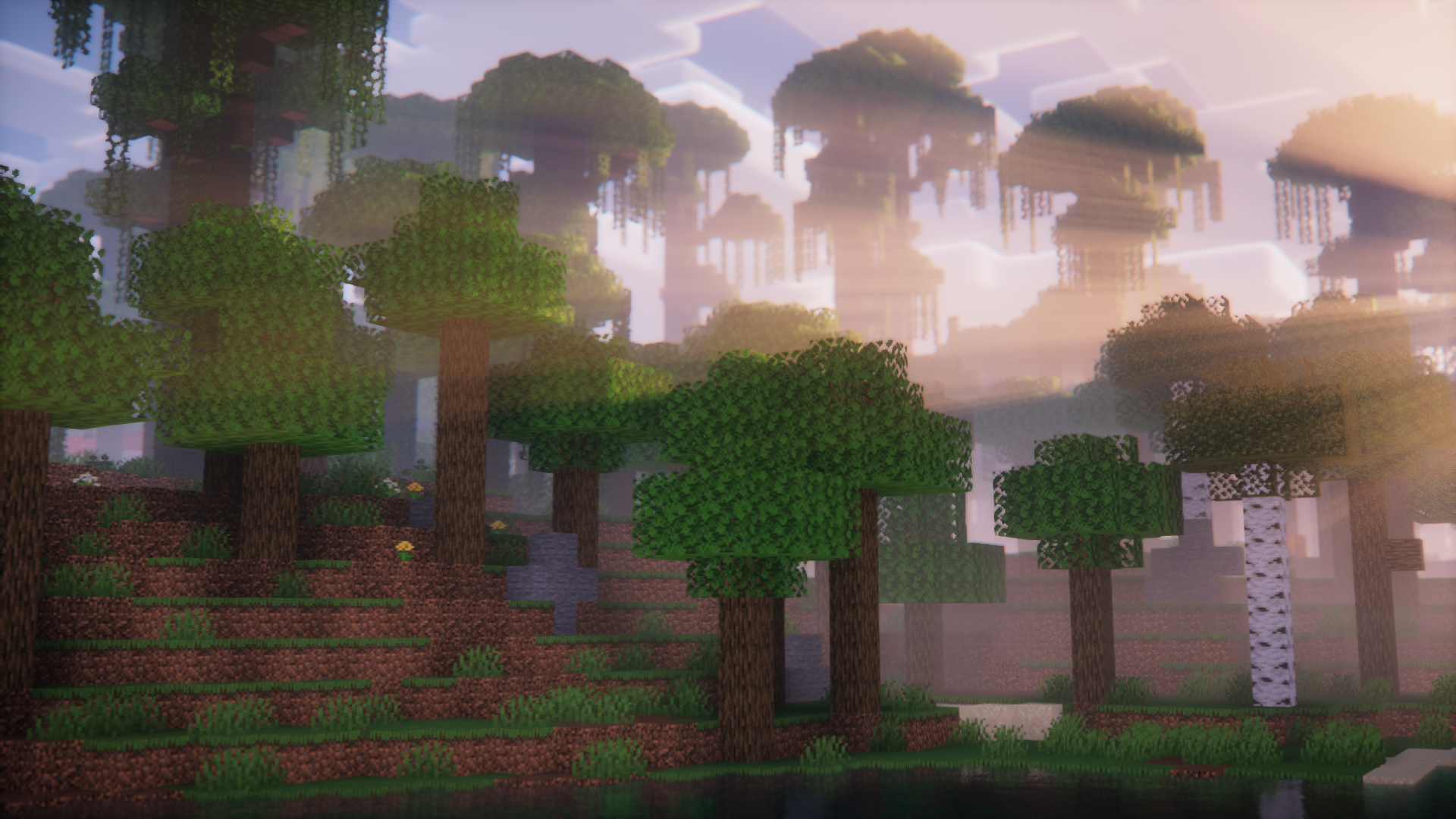Сравнение обычного и модифицированного леса в Minecraft с Blooming Biosphere