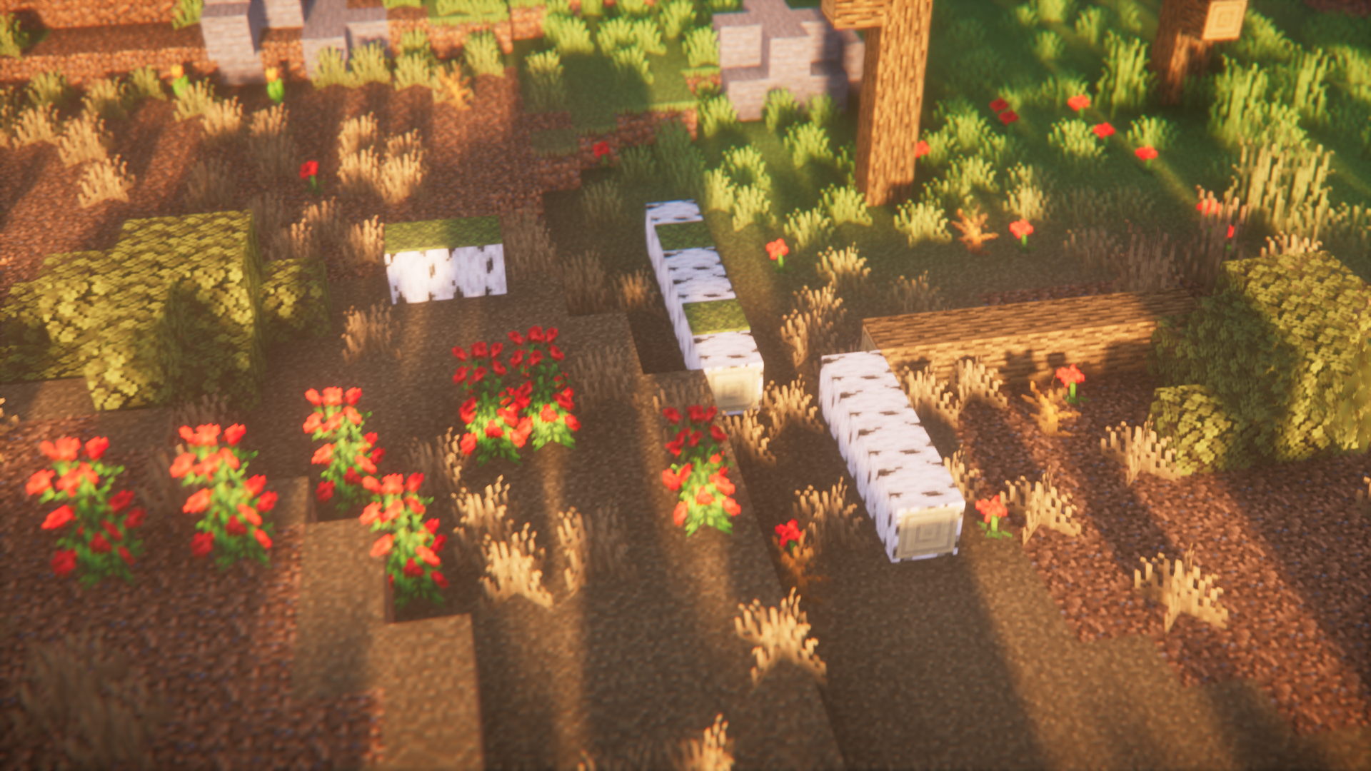 Детализированный лес в Minecraft с модом Blooming Biosphere - пни, грибы и природный беспорядок