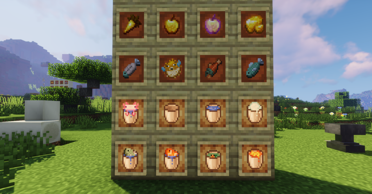 Новые текстуры рыб в Minecraft после установки мода Blue Cod