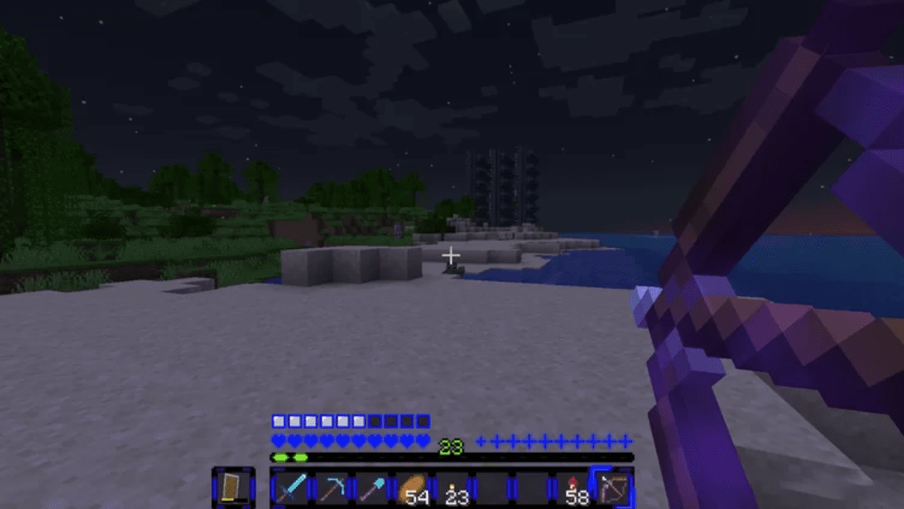 Неоновый интерфейс инвентаря в Minecraft с синей подсветкой