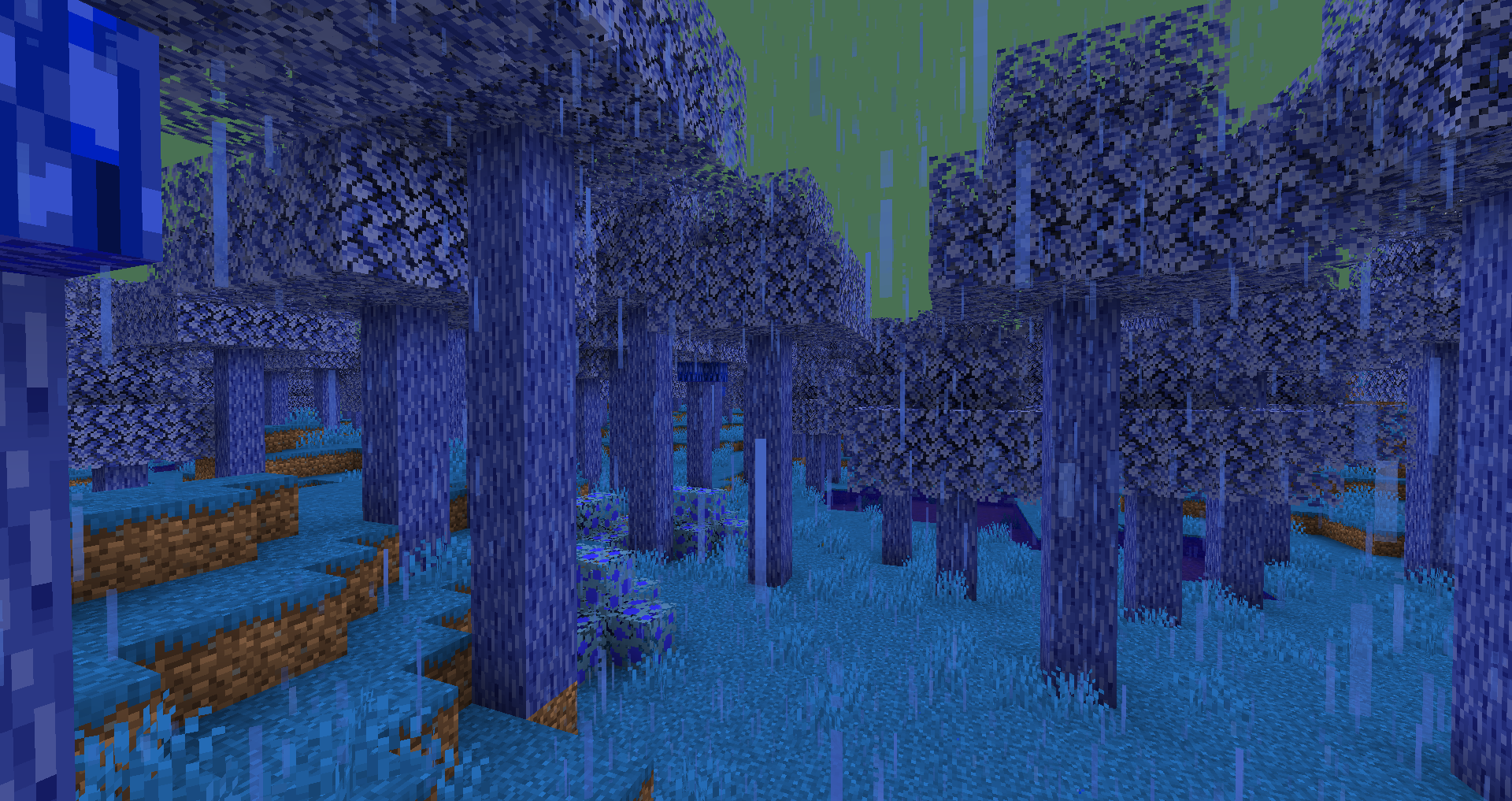 Голубой дубовый лес в Minecraft с необычными деревьями и ландшафтом