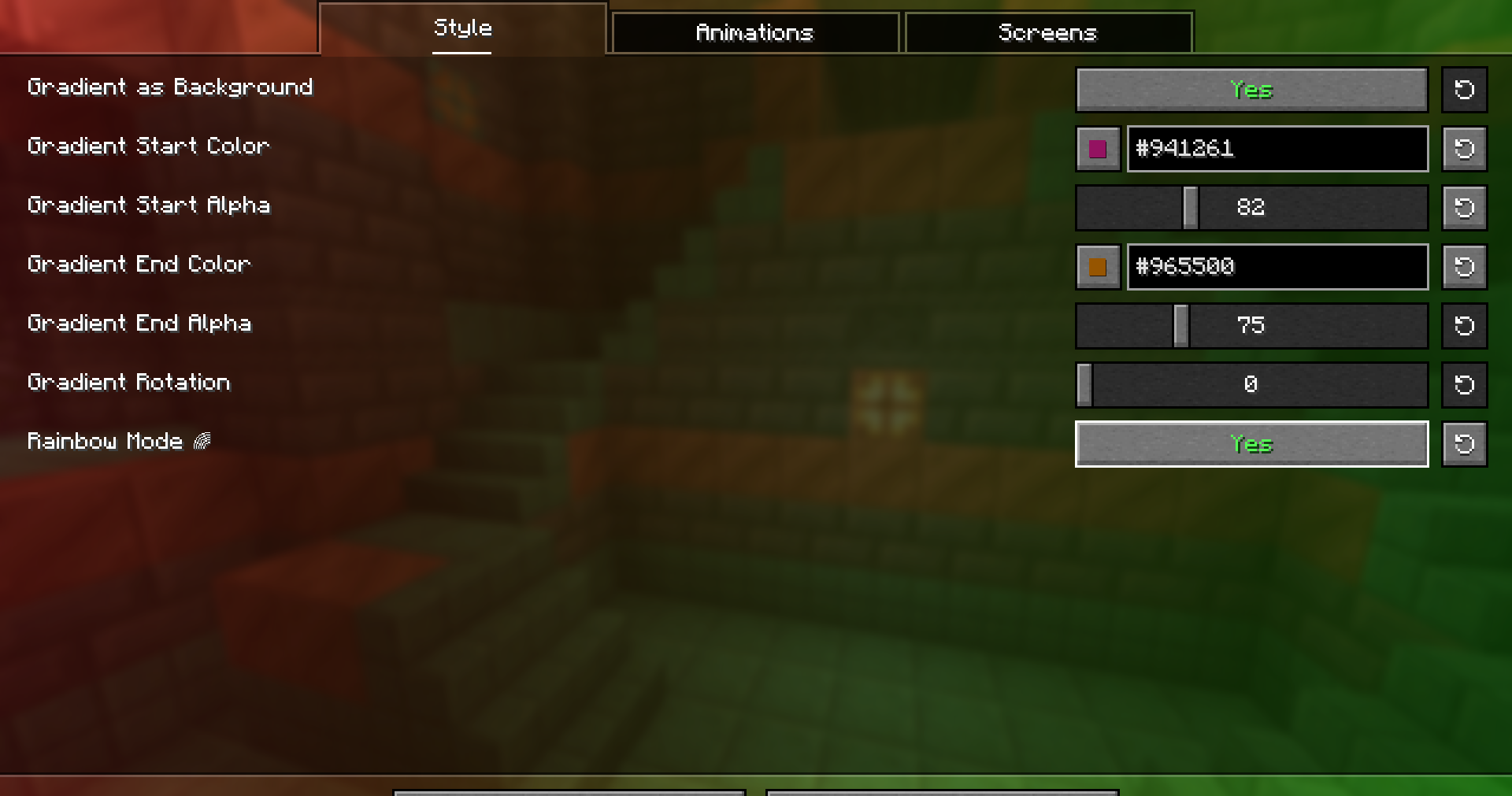 Настройки мода Blur Plus в Minecraft: выбор силы размытия и стиля интерфейса