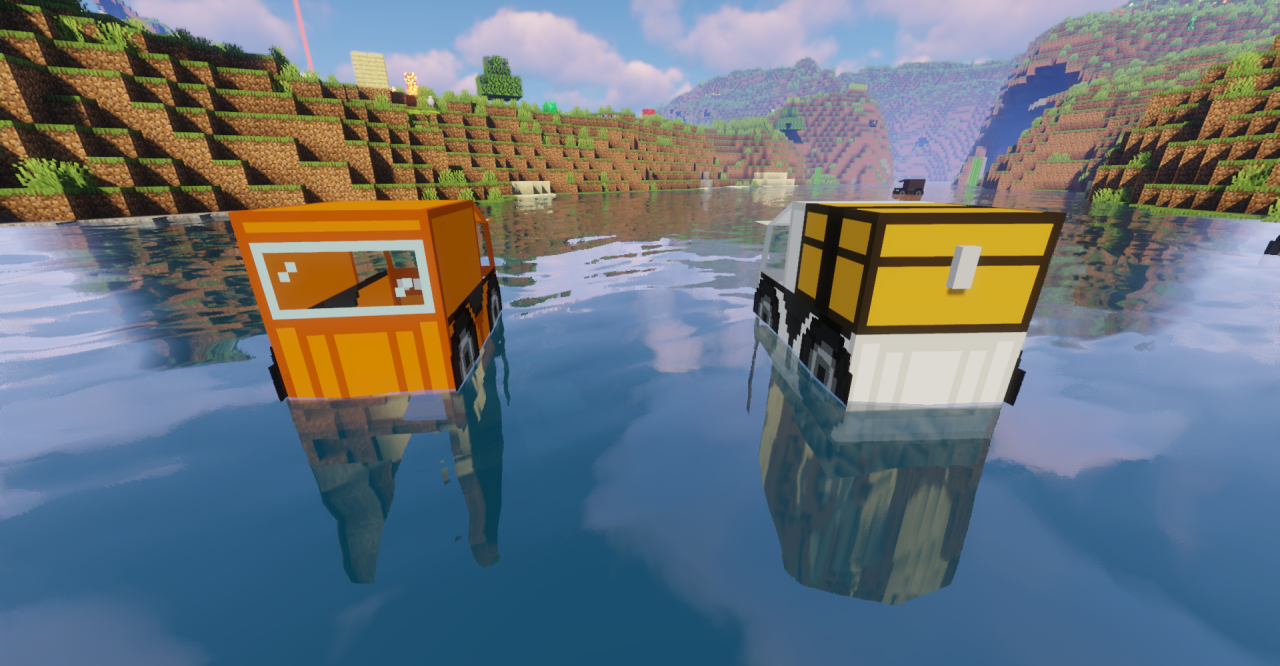Группа игроков едет на Sherp по воде в Minecraft