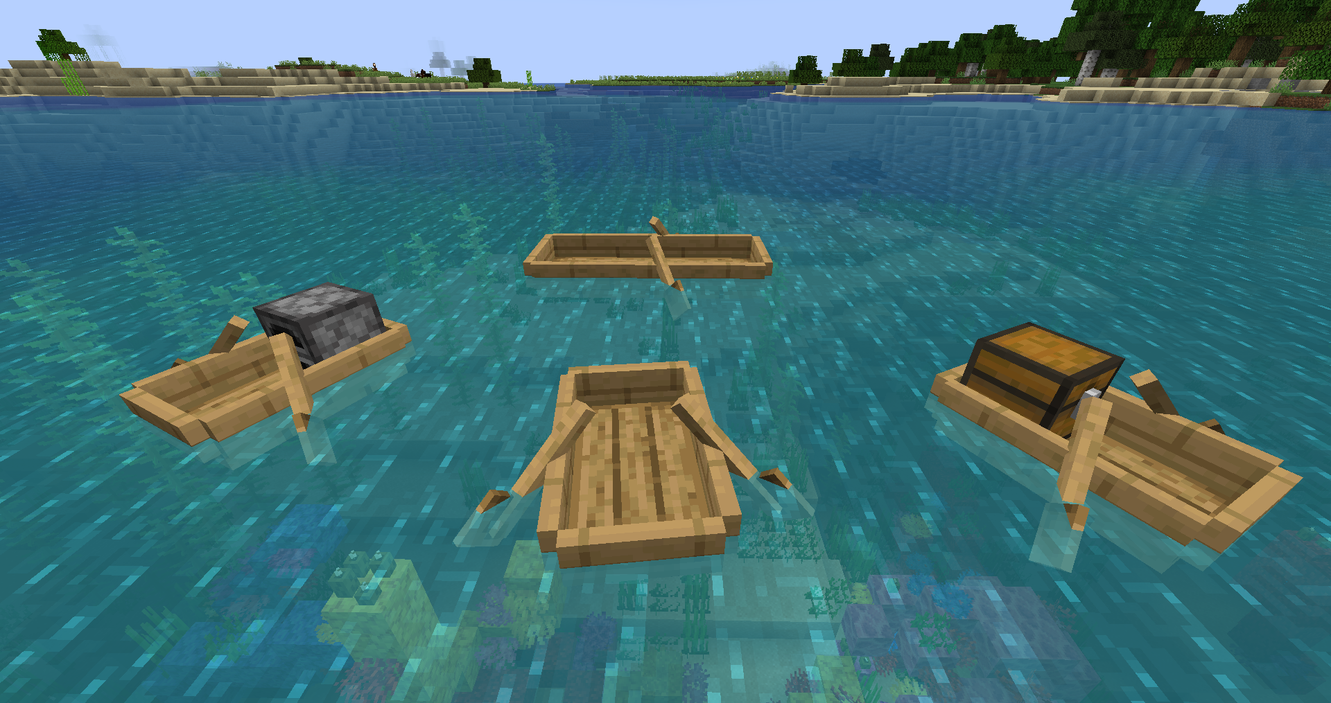 Геймплей мода Boatload с улучшенными лодками в океане Minecraft