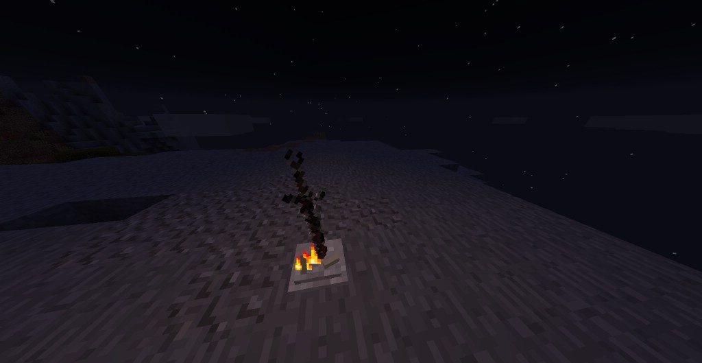 Игрок крафтит костер Bonfires Mod из угля и камня