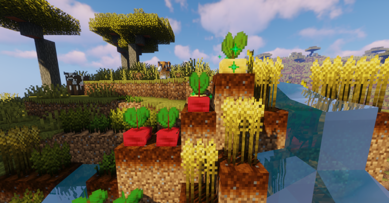 Сравнение стандартных и улучшенных текстур пшеницы в Minecraft с Bontiful Crops