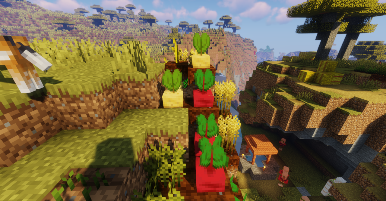 Красивая ферма с разными культурами в Minecraft с Bontiful Crops